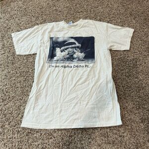 Gildan White Alpha Delta Pi Graphic Tee with Navy Print